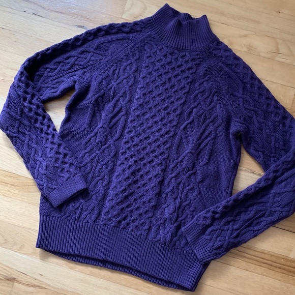 Purple Mock Neck Cable Knit Sweater - Medium - Picture 4 of 10